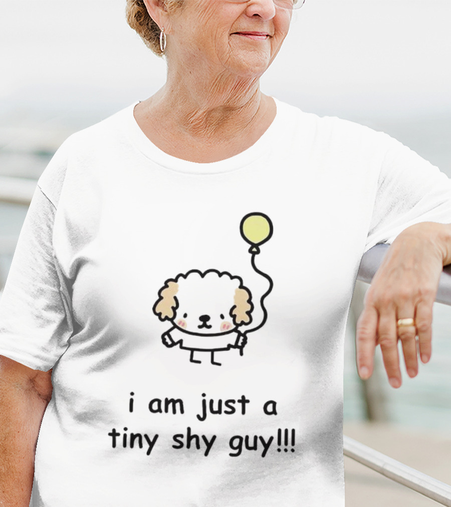 I Am Just A Tiny Shy Guy Cute Dog With Yellow Balloon T-Shirt