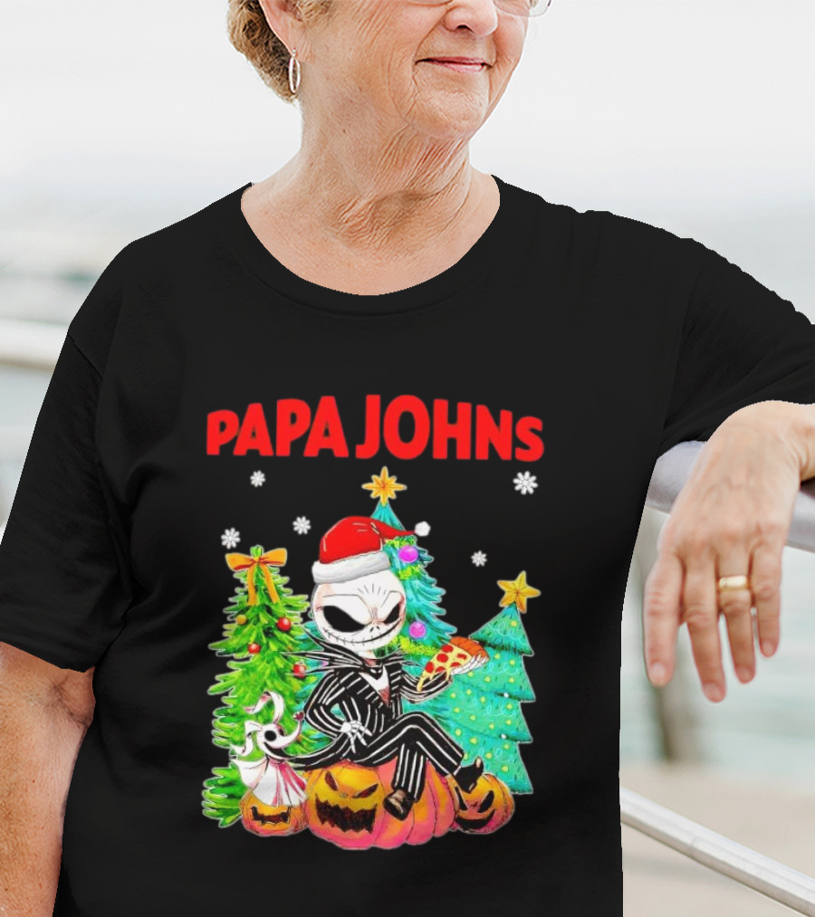 Jack Skellington Papa Johns Christmas Pumpkin Tree T-Shirt