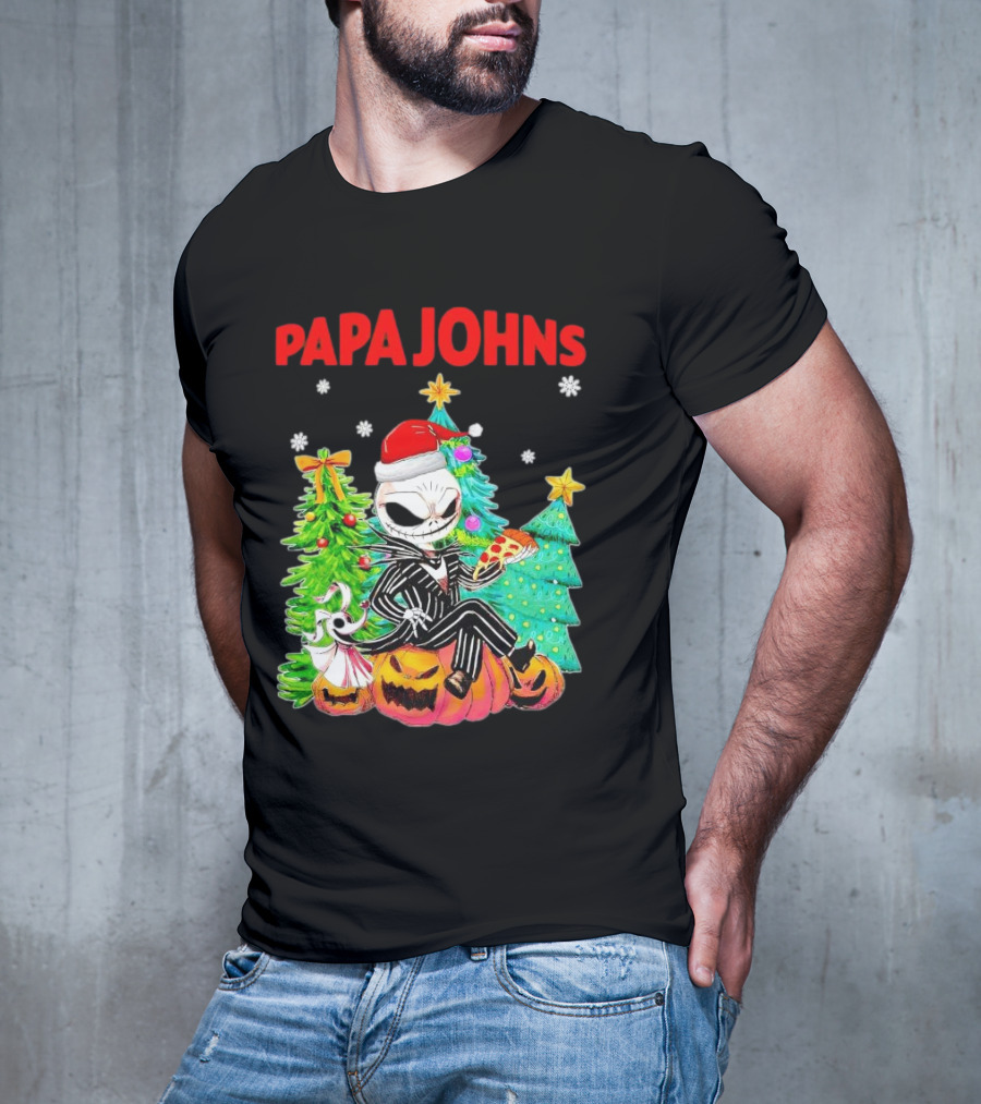 Jack Skellington Papa Johns Christmas Pumpkin Tree T-Shirt