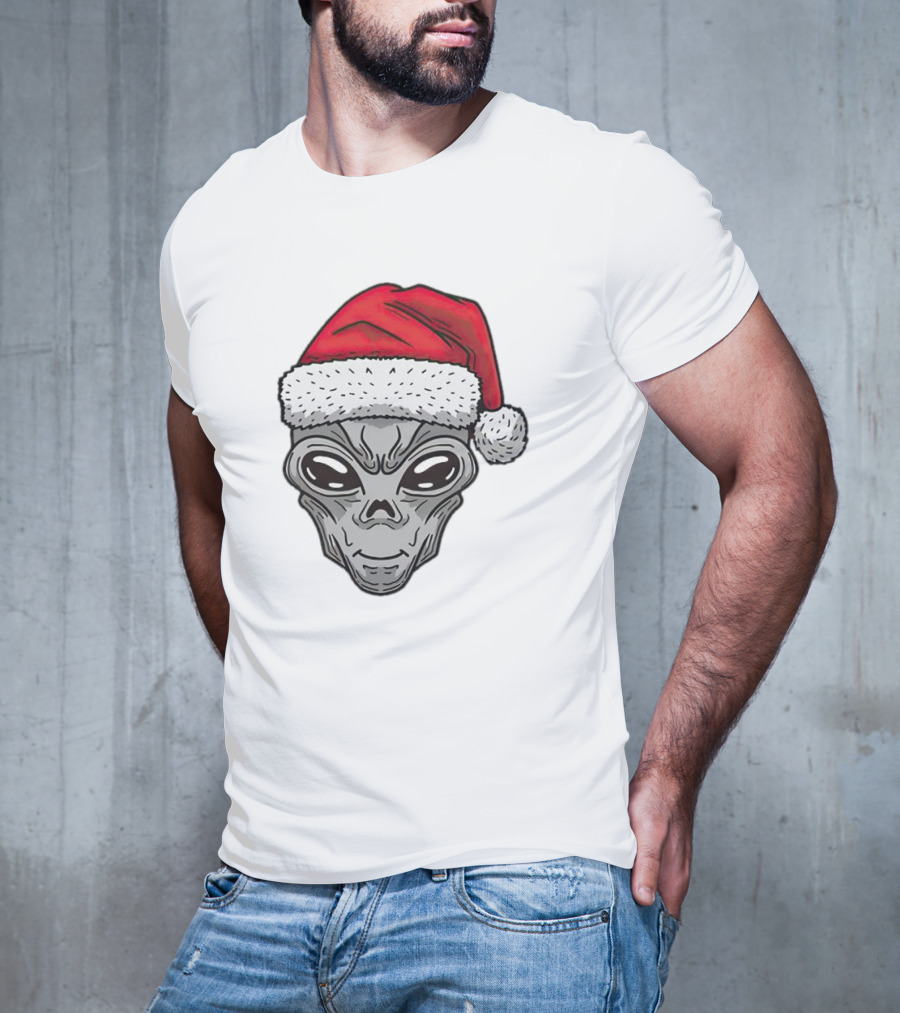 Santa Alien Christmas Hat Festive Extraterrestrial T-Shirt