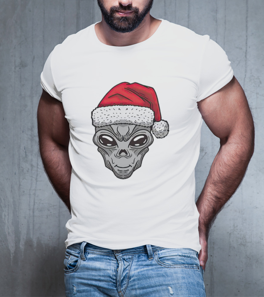Santa Alien Christmas Hat Festive Extraterrestrial T-Shirt