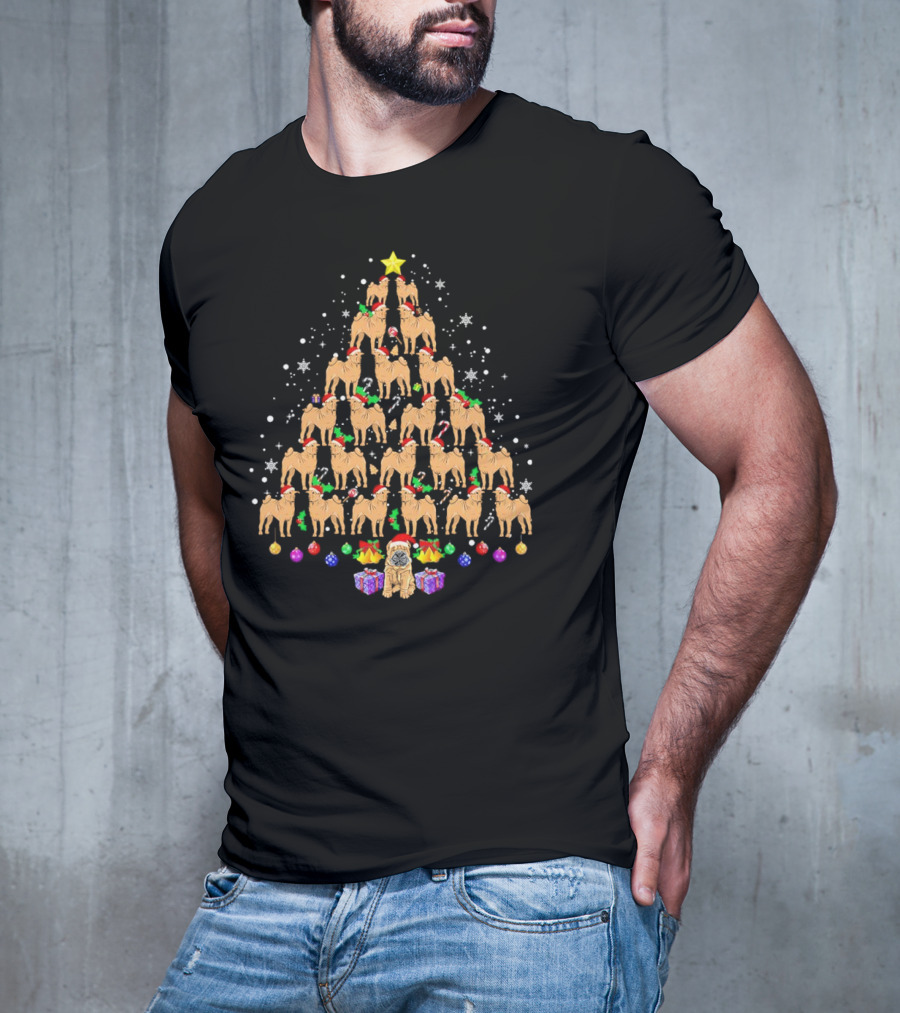 Shar Pei Holiday Tree With Festive Lights And Santa Hats T-Shirt