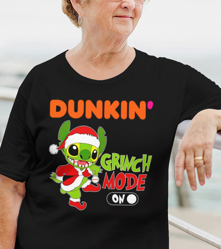 Dunkin' Grinch Mode On Christmas Stitch Santa Costume T-Shirt