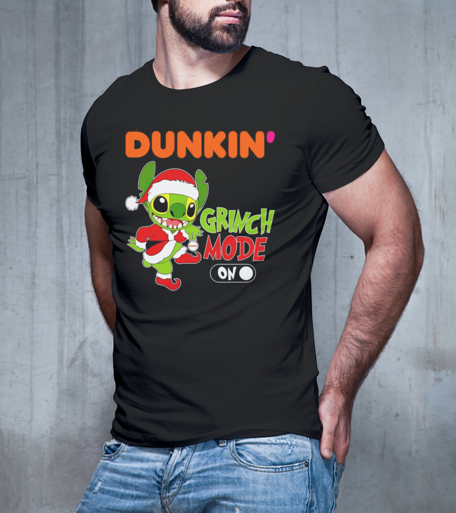 Dunkin' Grinch Mode On Christmas Stitch Santa Costume T-Shirt