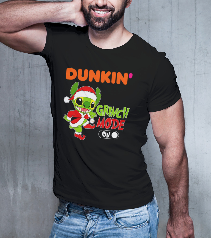 Dunkin' Grinch Mode On Christmas Stitch Santa Costume T-Shirt