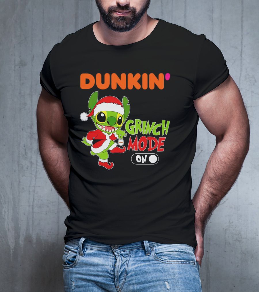 Dunkin' Grinch Mode On Christmas Stitch Santa Costume T-Shirt