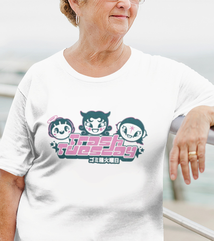 Trash Tuesday Anime Style Characters With Japanese Text Y2K Aesthetic T-Shirt