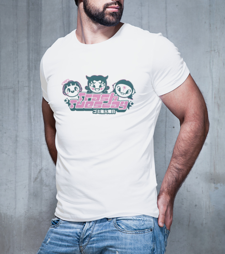 Trash Tuesday Anime Style Characters With Japanese Text Y2K Aesthetic T-Shirt