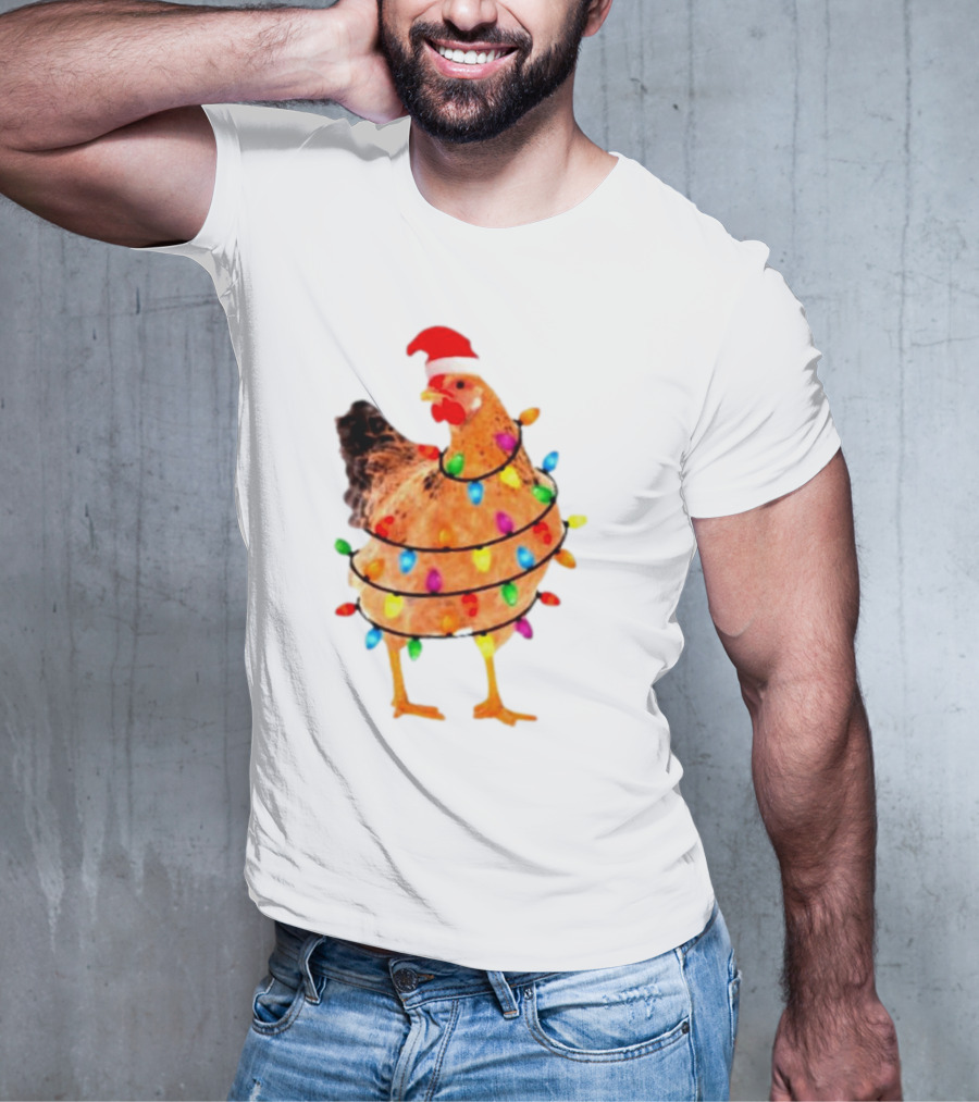 Santa Chicken Wrapped In Christmas Lights T-Shirt
