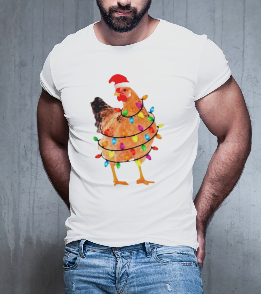 Santa Chicken Wrapped In Christmas Lights T-Shirt