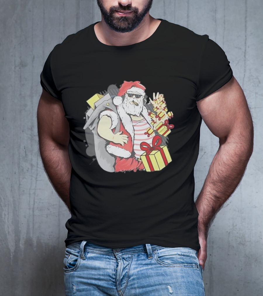 Santa Claus Cool Christmas Peace Sign Holiday Delivery T-Shirt