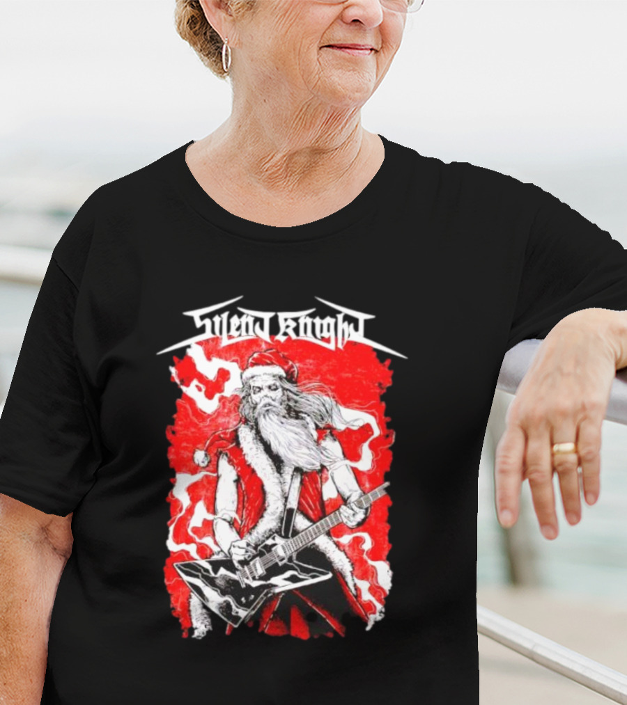 Silent Knight Santa Slays Electric Guitar Rock T-Shirt