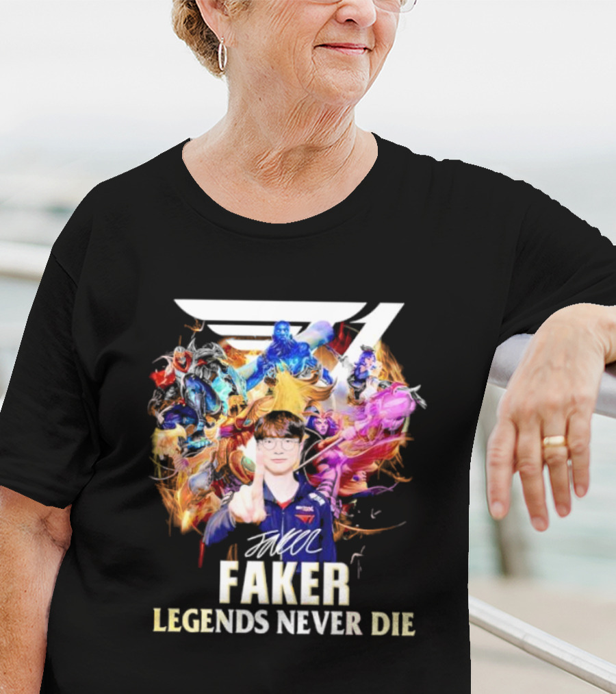 T1 Faker Legends Never Die Signature With Dynamic Character T-Shirt
