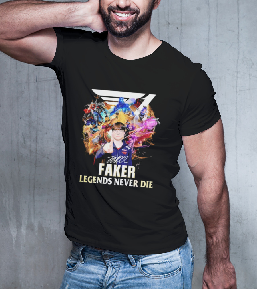 T1 Faker Legends Never Die Signature With Dynamic Character T-Shirt