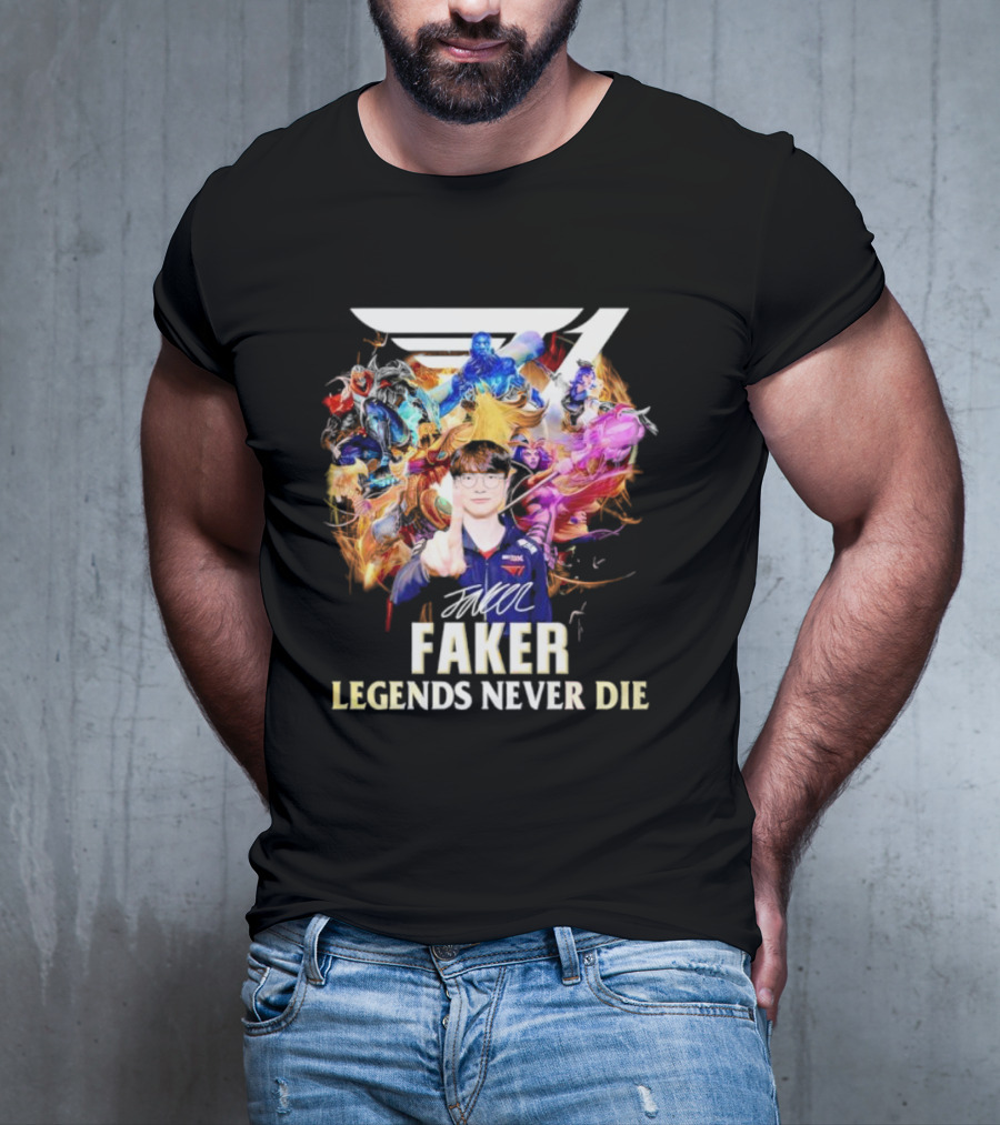 T1 Faker Legends Never Die Signature With Dynamic Character T-Shirt