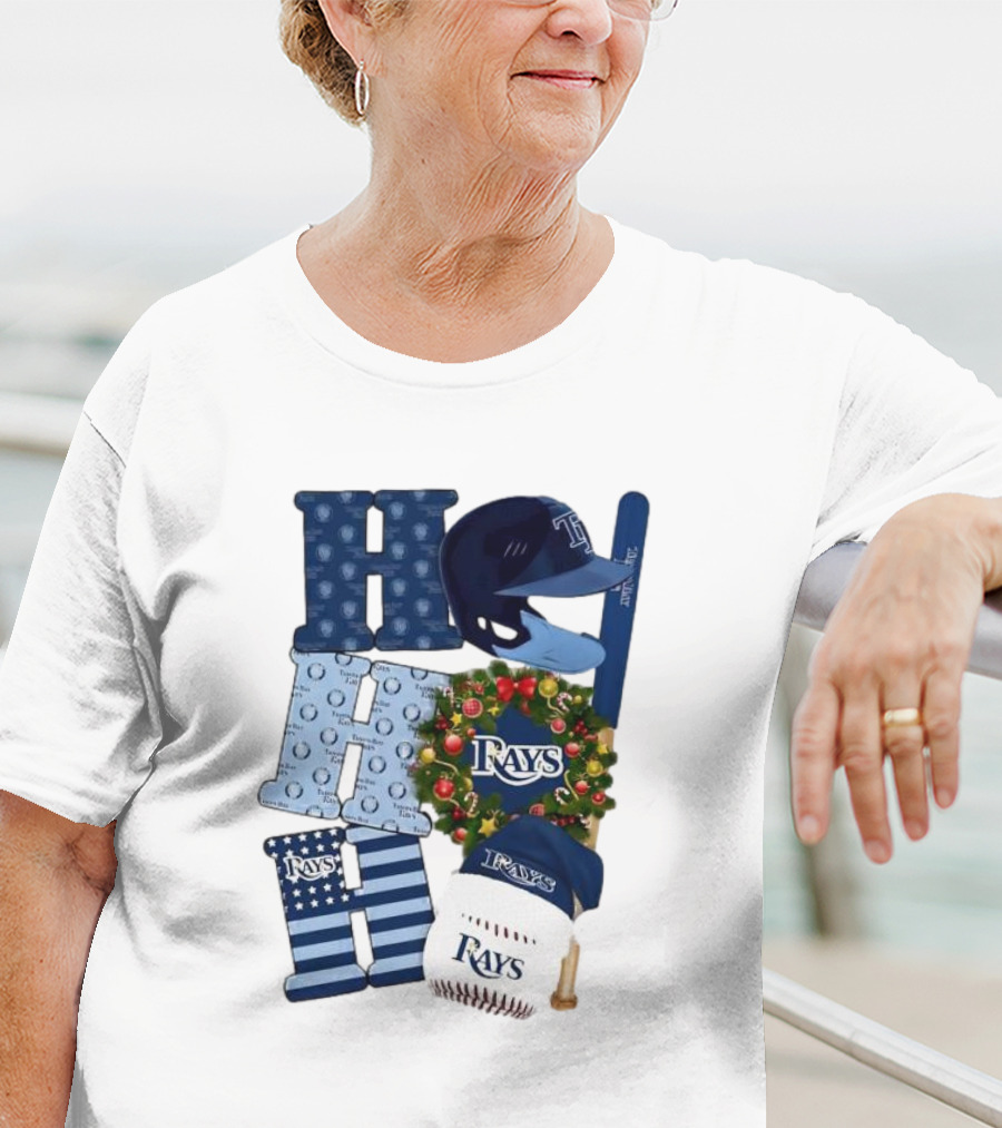 Tampa Bay Rays Ho Ho Ho Merry Christmas Baseball Helmet Wreath T-Shirt
