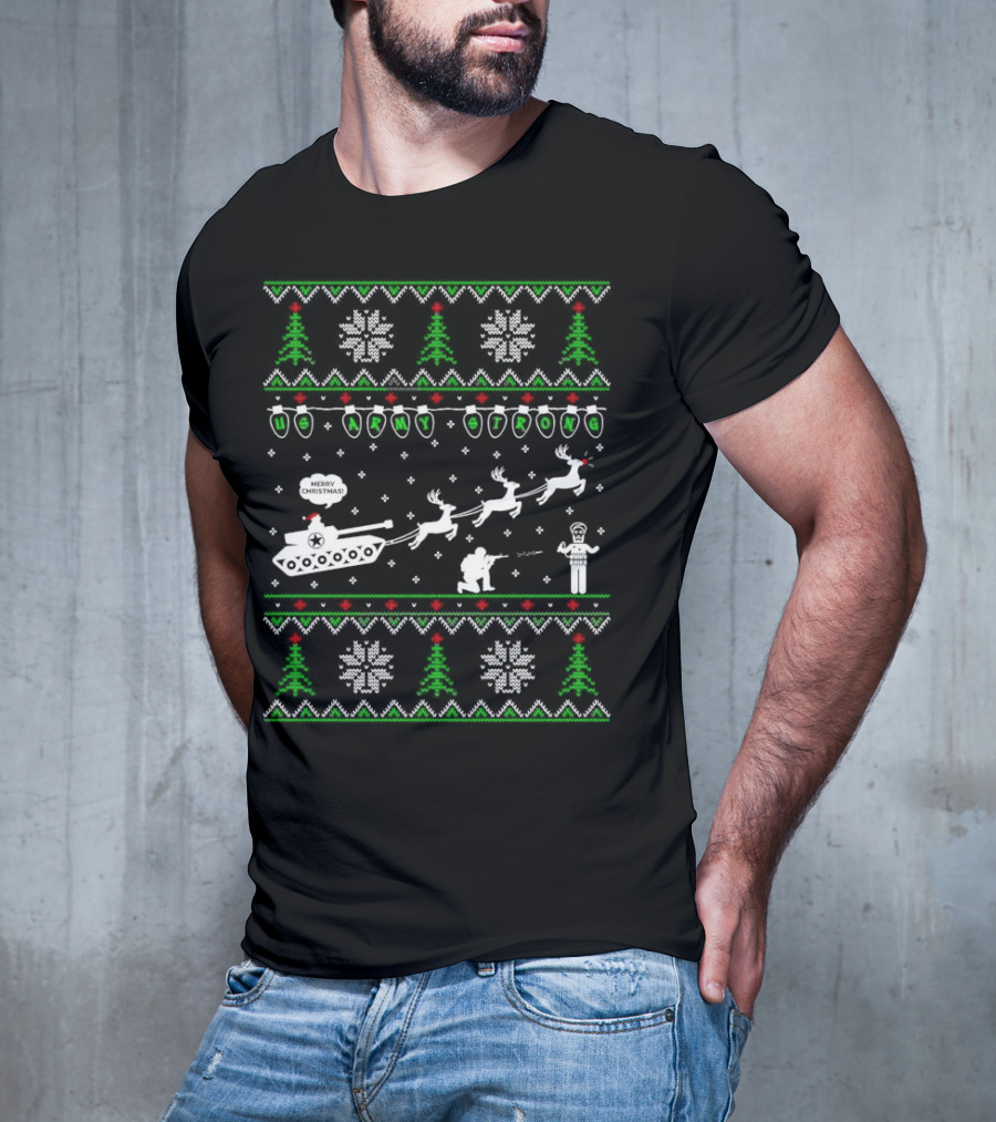 US Army Strong Christmas Tank Sleigh Ugly T-Shirt