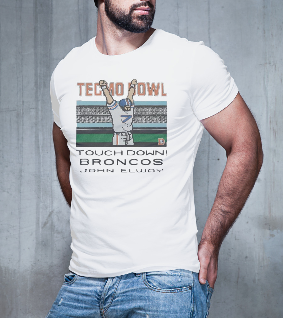Tecmo Bowl Touchdown Broncos John Elway Retro Game Football Legend T-Shirt