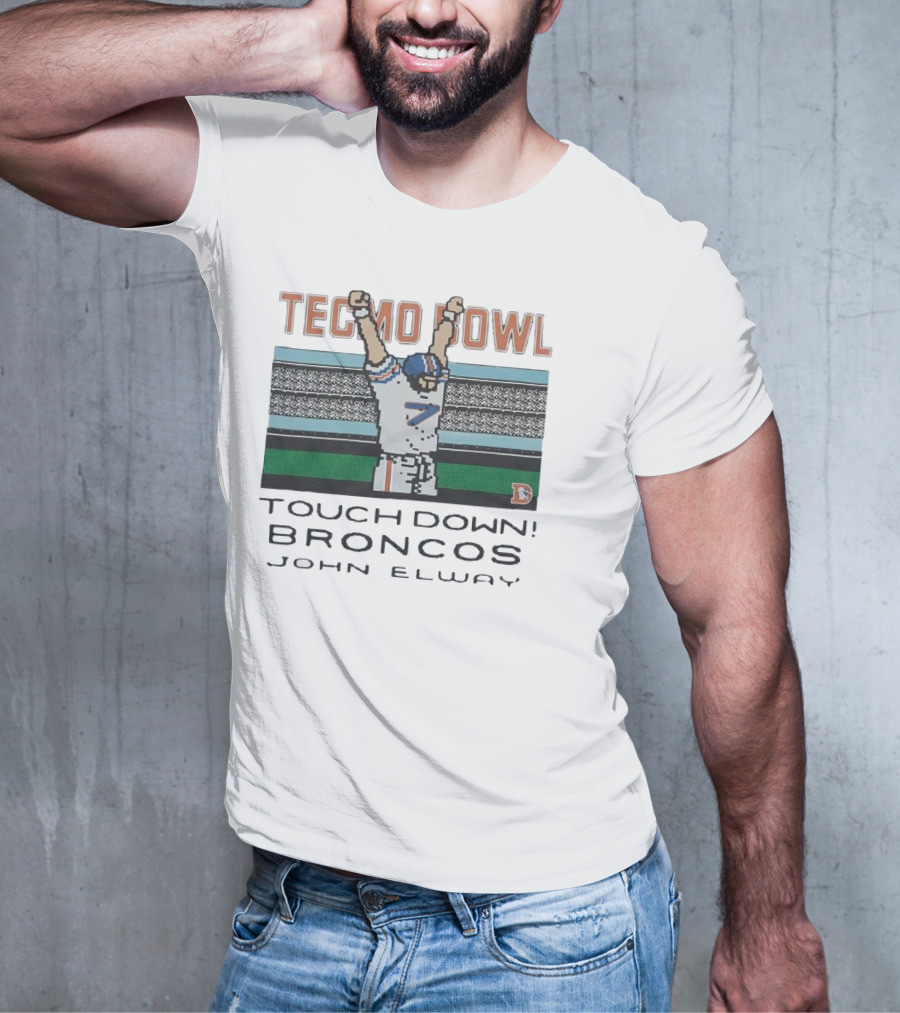 Tecmo Bowl Touchdown Broncos John Elway Retro Game Football Legend T-Shirt