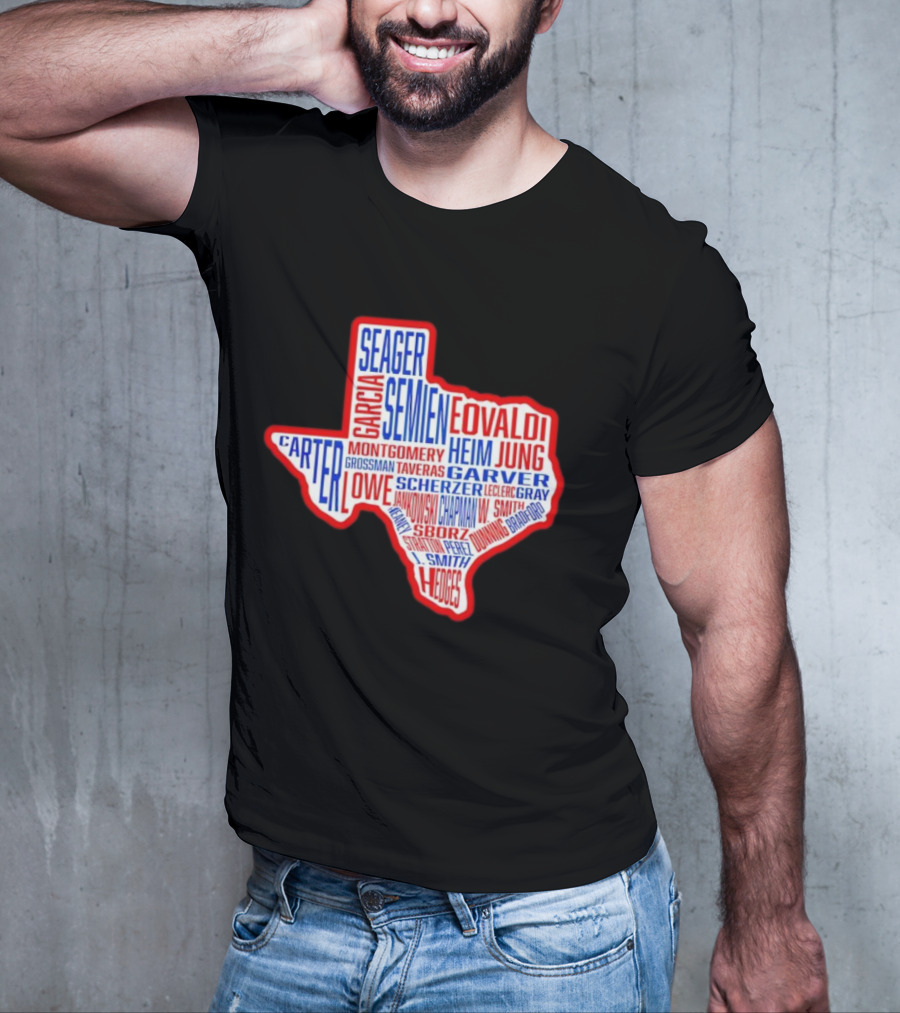 Texas Rangers Champs Seager Semien Garcia Eovaldi Carter Montgomery Heim Jung Garver Lowe Scherzer T-Shirt