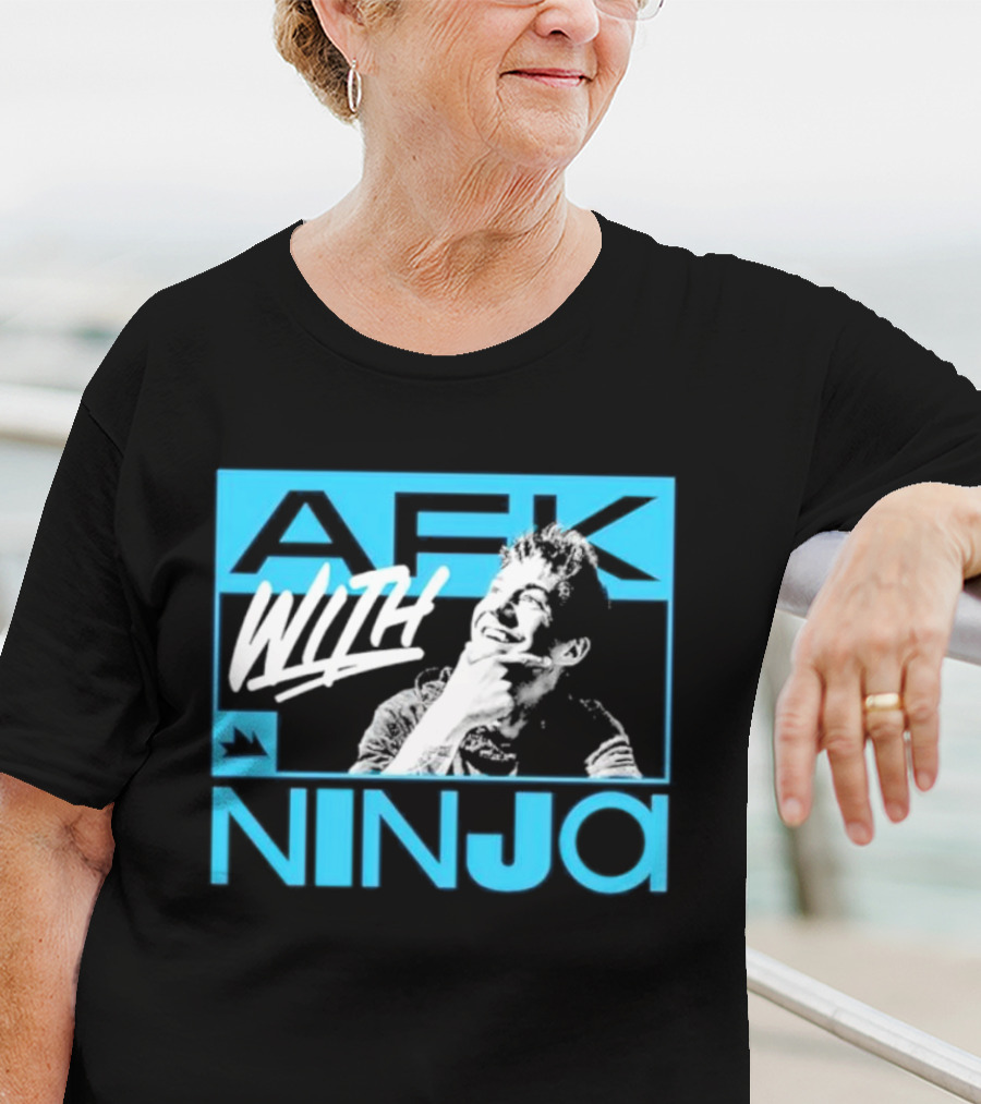 Afk With Ninja Gaming Streamer Icon Text Portrait Blue T-Shirt