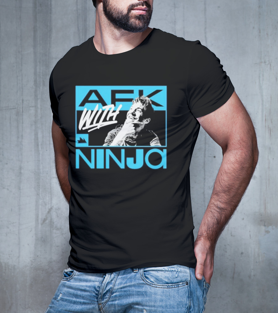 Afk With Ninja Gaming Streamer Icon Text Portrait Blue T-Shirt