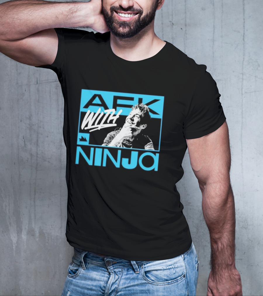 Afk With Ninja Gaming Streamer Icon Text Portrait Blue T-Shirt