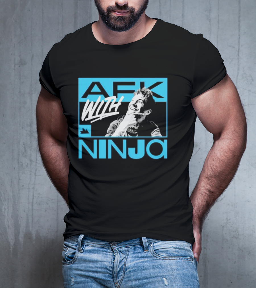 Afk With Ninja Gaming Streamer Icon Text Portrait Blue T-Shirt
