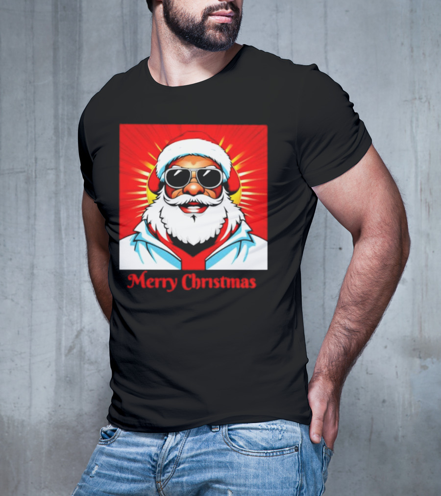Bright Santa Merry Christmas In Cool Cartoon T-Shirt