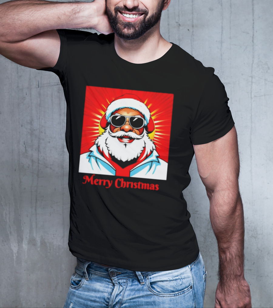 Bright Santa Merry Christmas In Cool Cartoon T-Shirt