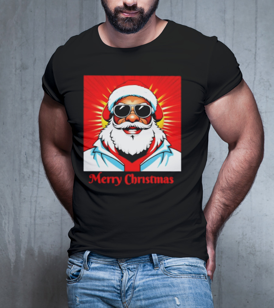 Bright Santa Merry Christmas In Cool Cartoon T-Shirt