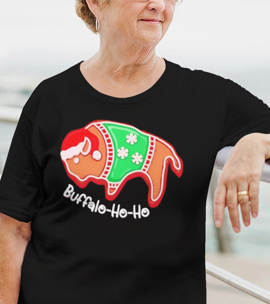 Buffalo-Ho-Ho Christmas Gingerbread Bison Santa T-Shirt