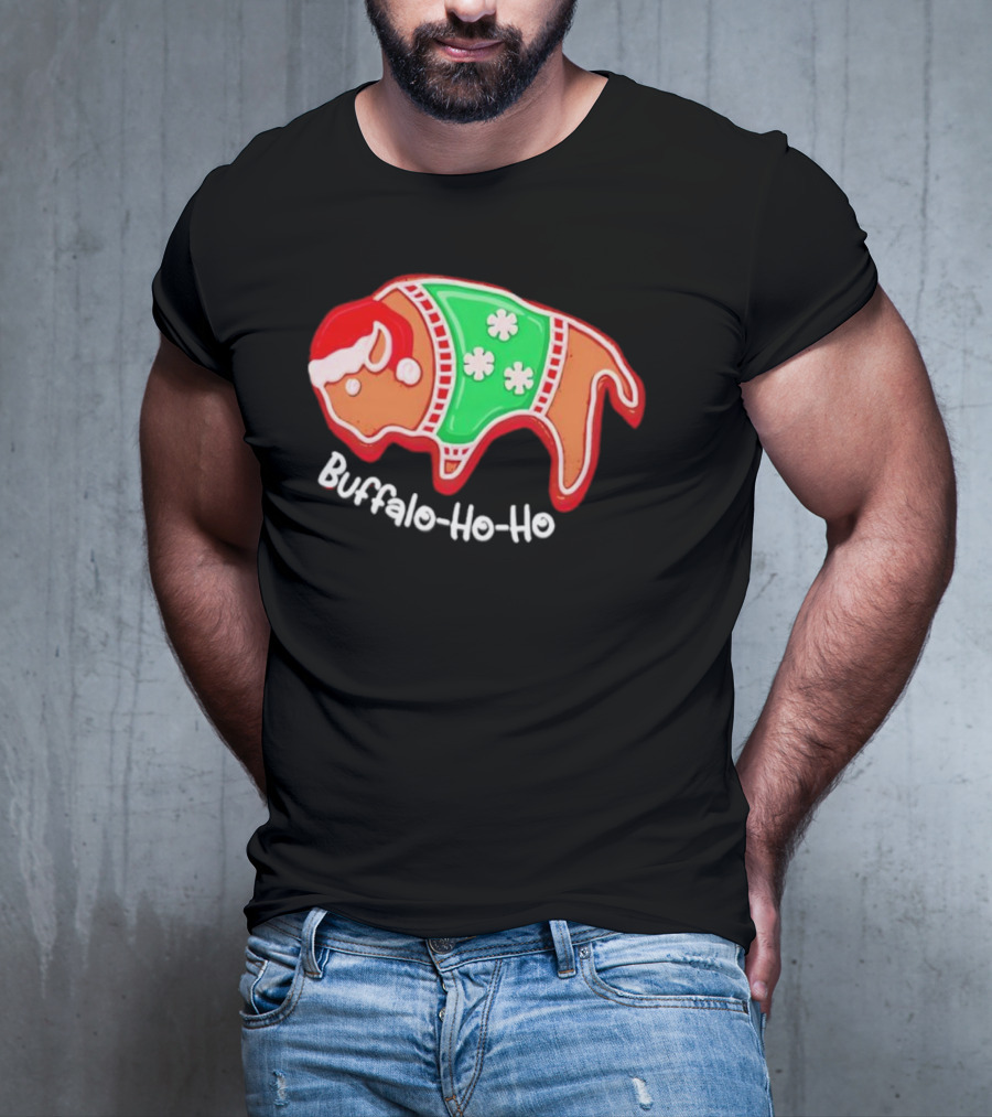 Buffalo-Ho-Ho Christmas Gingerbread Bison Santa T-Shirt