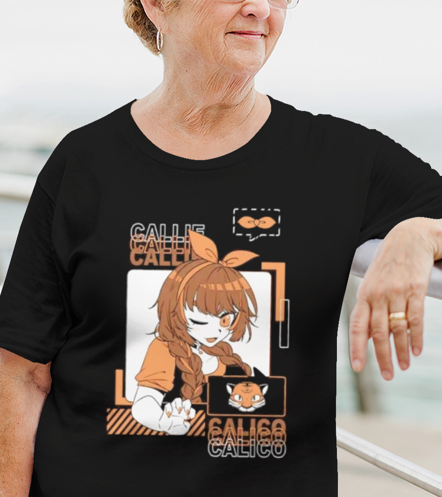 Callie Calico Winking Girl With Cat Headband And Symbols T-Shirt