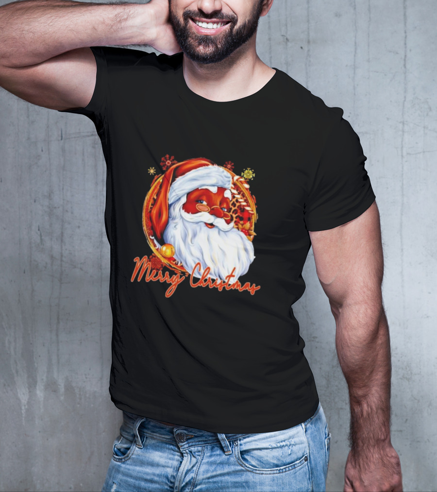 Handsome Black Santa Merry Christmas Festive Joyful Santa Image T-Shirt