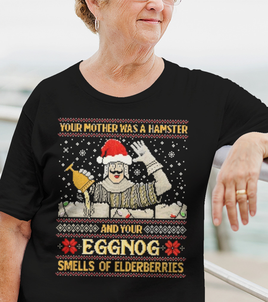 Your Mother Was A Hamster And Your Eggnog Smells Of Elderberries Christmas Santa Toasting T-Shirt