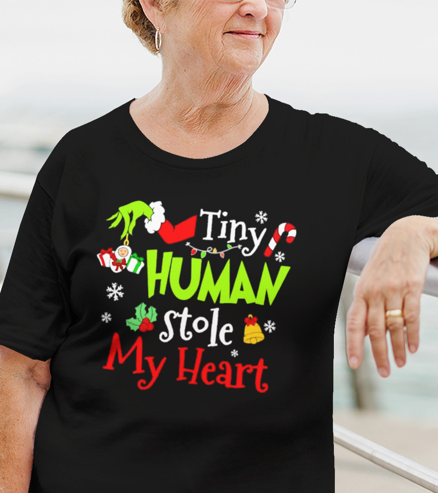 Tiny Human Stole My Heart Grinchmas Xmas With Candy Cane And Gifts T-Shirt