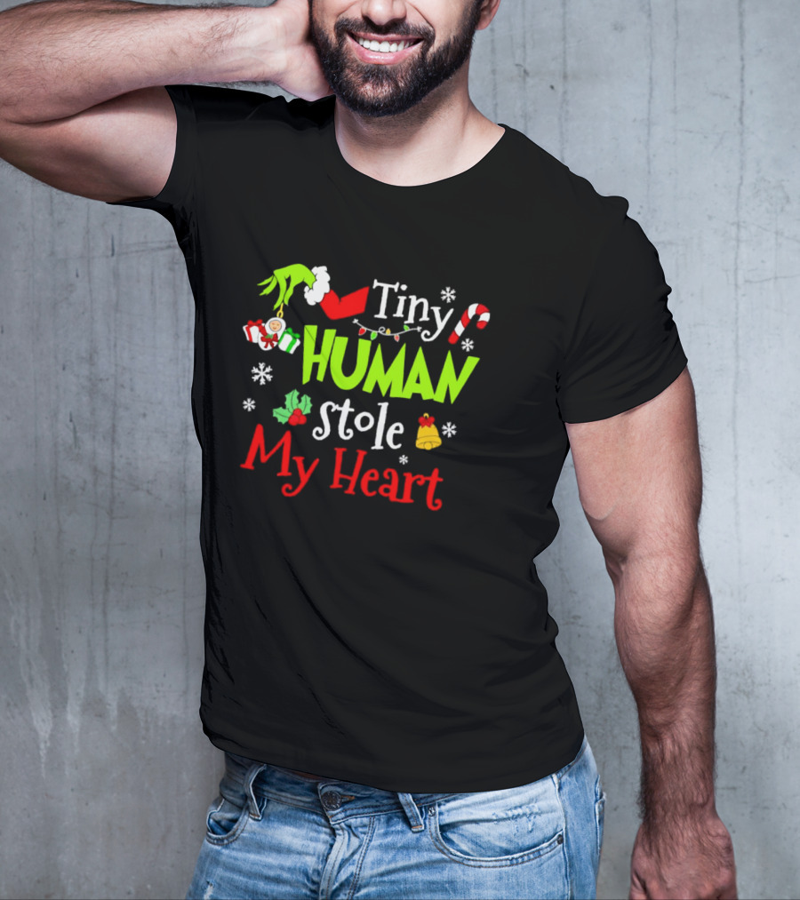 Tiny Human Stole My Heart Grinchmas Xmas With Candy Cane And Gifts T-Shirt