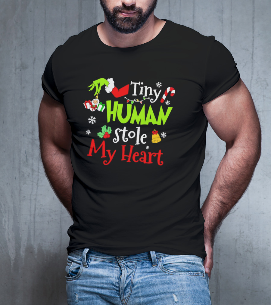 Tiny Human Stole My Heart Grinchmas Xmas With Candy Cane And Gifts T-Shirt