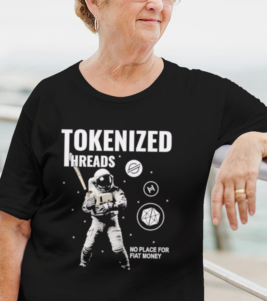 Tokenized Threads Astronaut Crypto Symbols No Place For Fiat Money T-Shirt