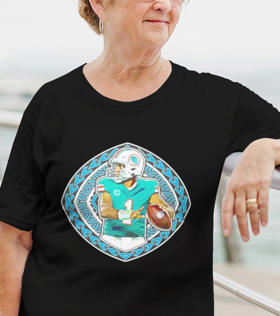 Tua Tagovailoa TAT-TUA Miami Football Quarterback Samoan Tribal Style Retro Fan T-Shirt