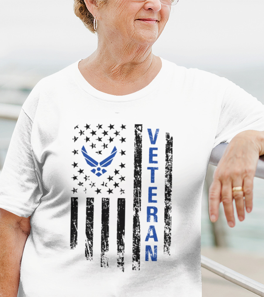 Veteran US Flag Air Force Logo Blue Patriotic T-Shirt