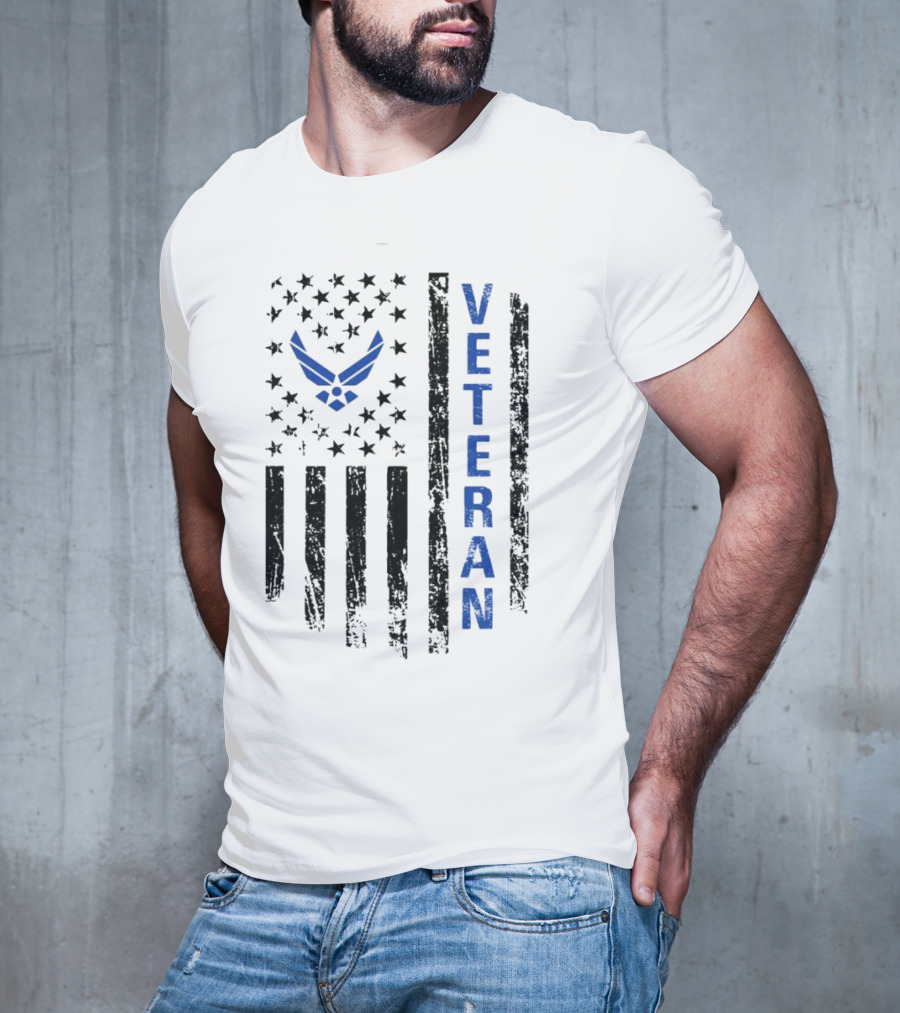 Veteran US Flag Air Force Logo Blue Patriotic T-Shirt