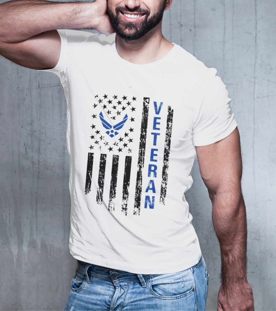 Veteran US Flag Air Force Logo Blue Patriotic T-Shirt