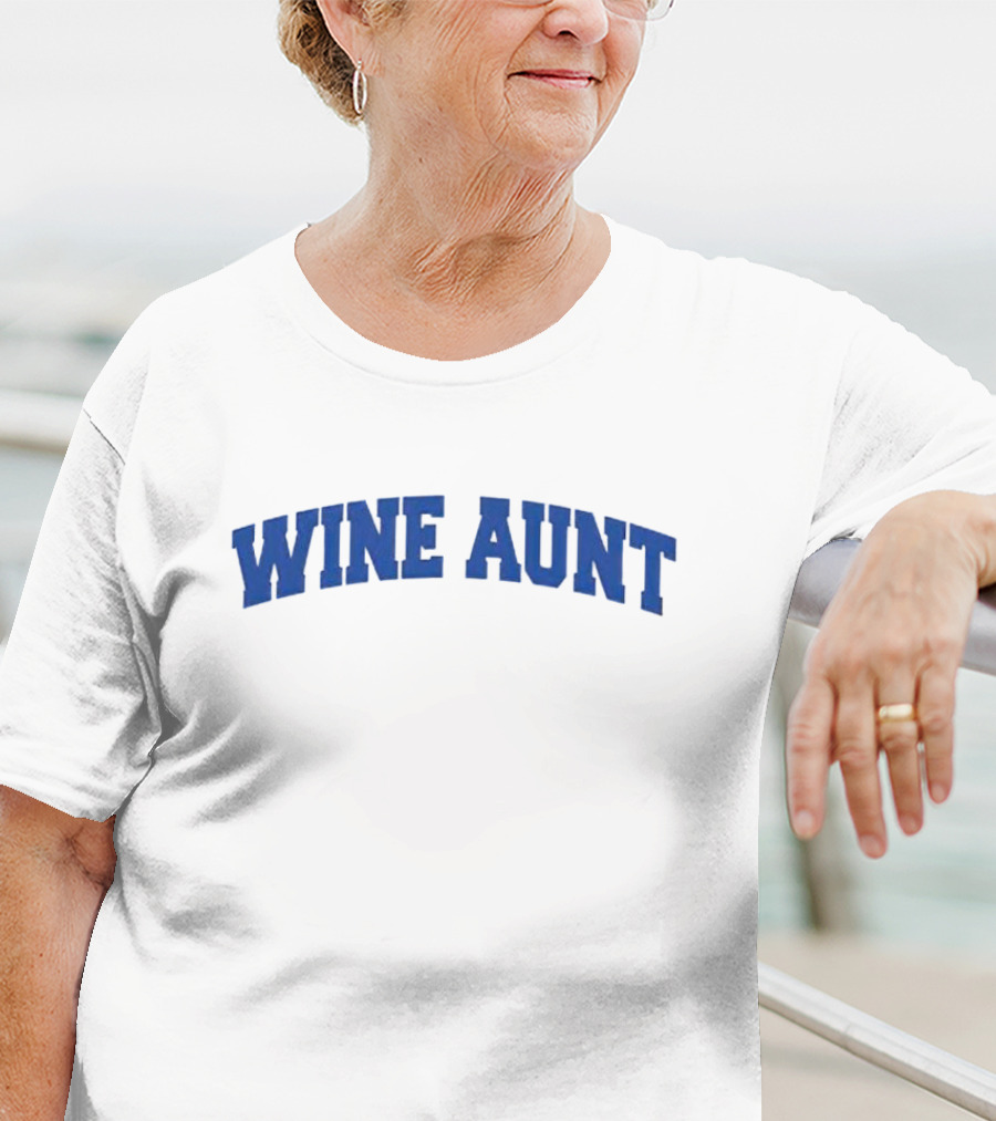 Wine Aunt Blue Text T-Shirt