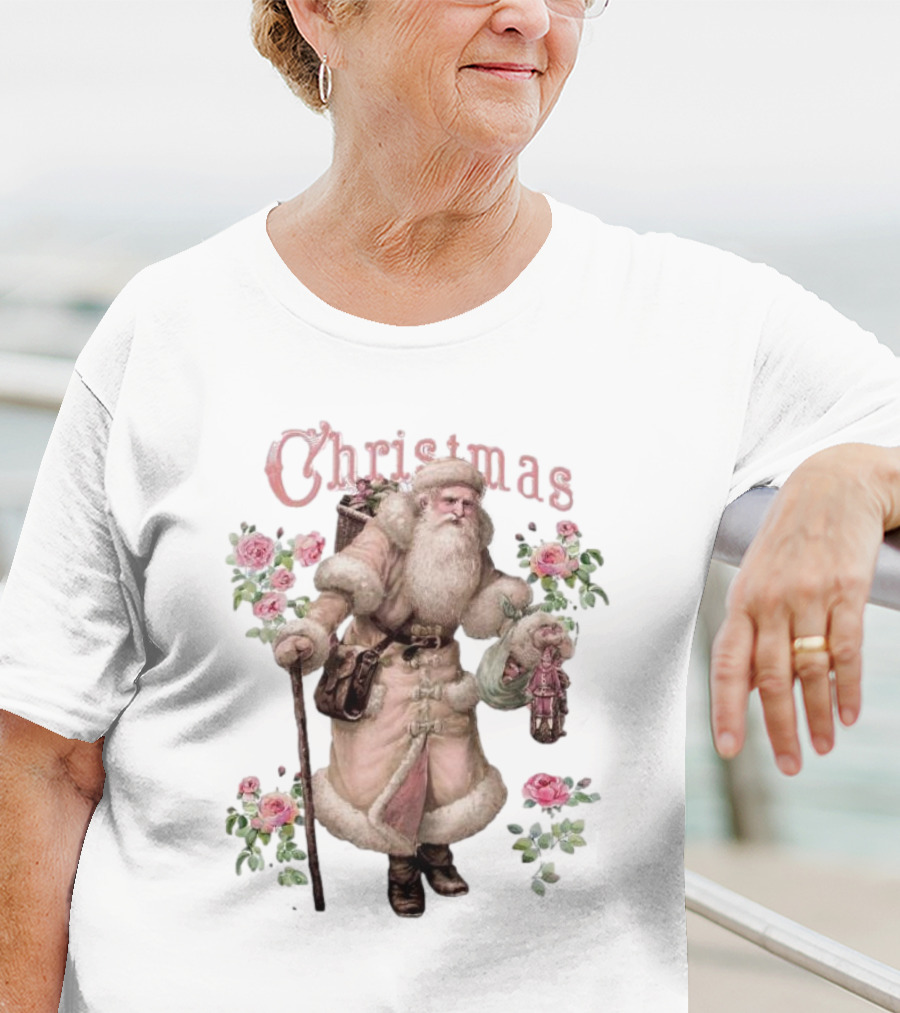 Christmas Santa Claus Victorian Roses T-Shirt