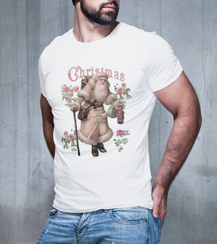 Christmas Santa Claus Victorian Roses T-Shirt