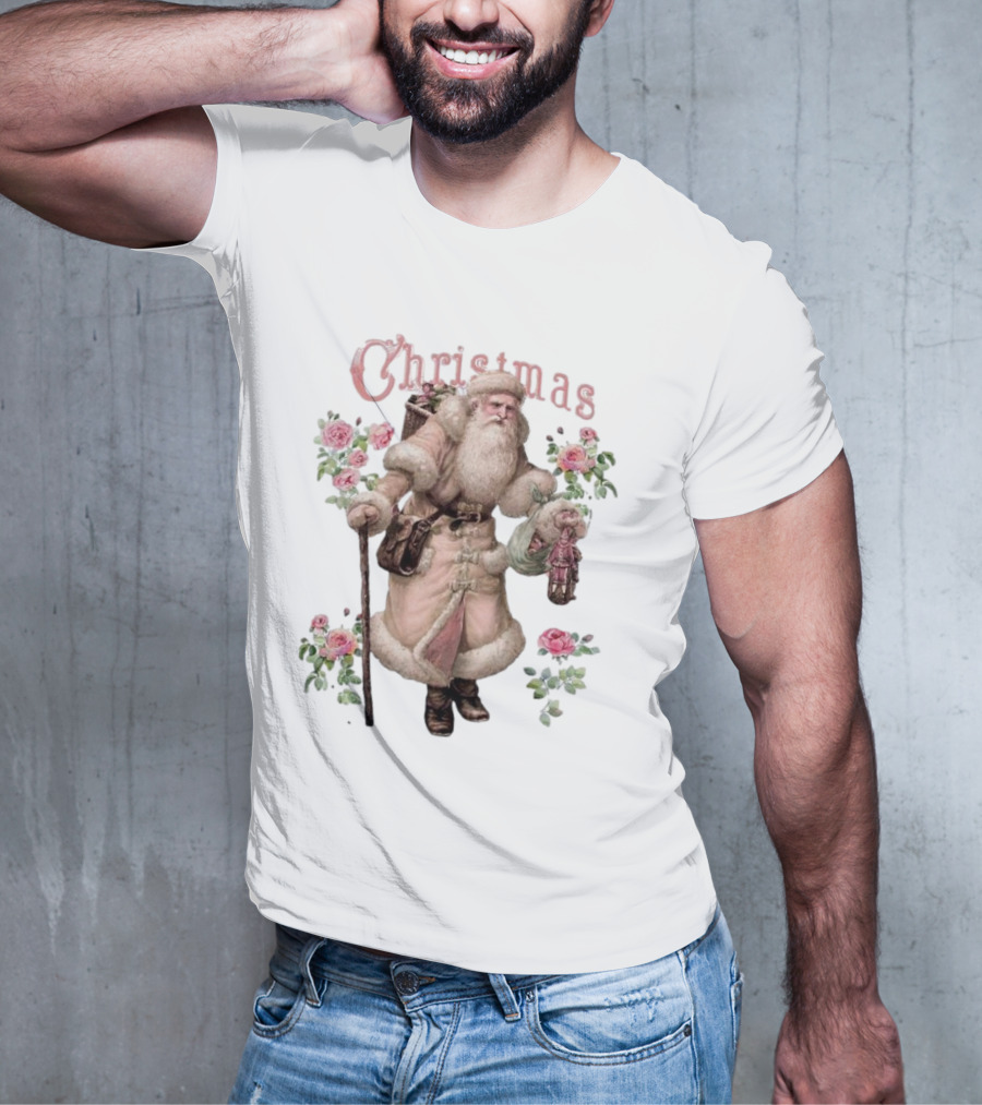 Christmas Santa Claus Victorian Roses T-Shirt