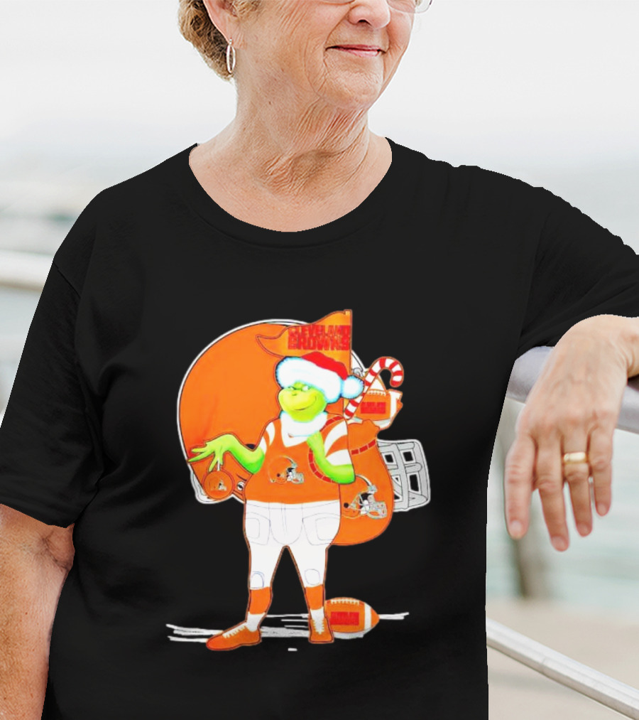 Cleveland Browns Christmas Santa Grinch Football T-Shirt