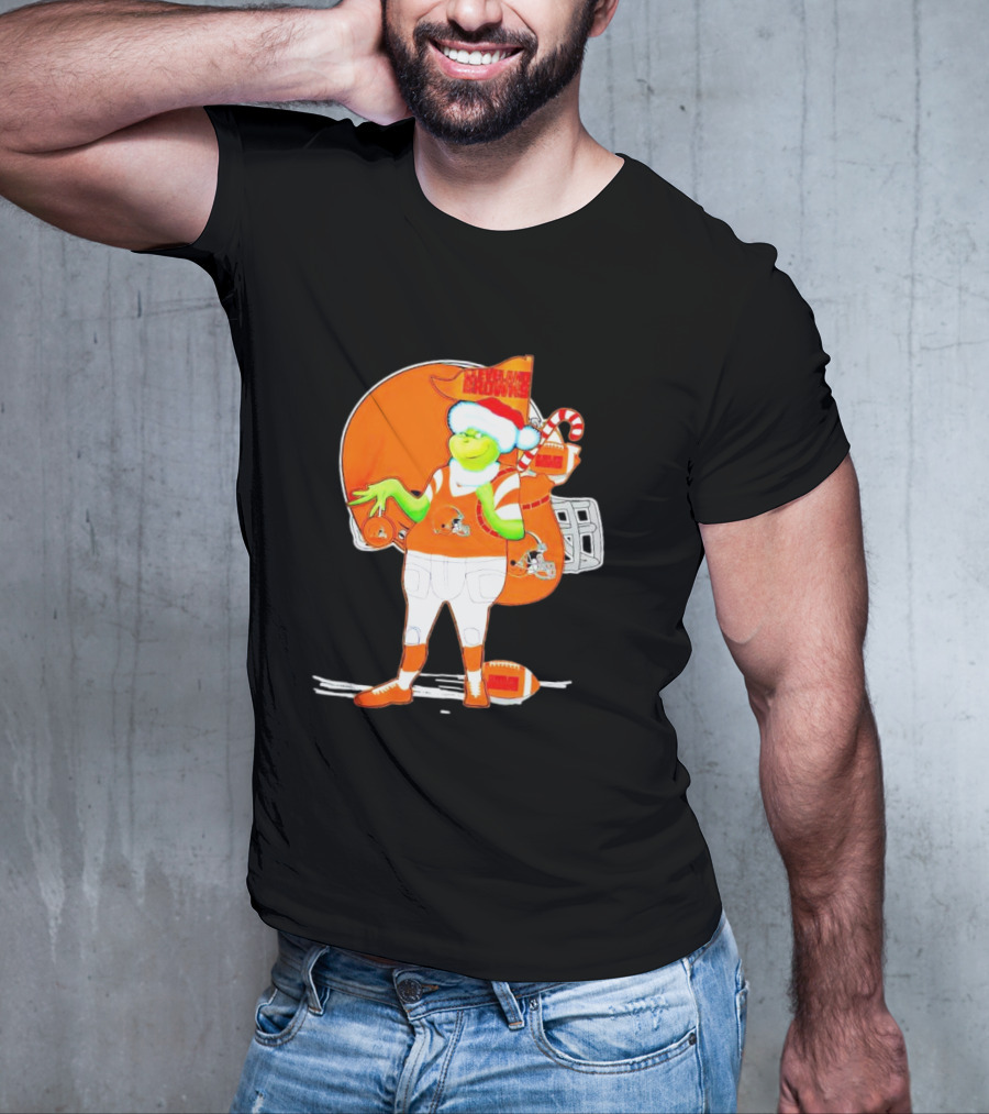 Cleveland Browns Christmas Santa Grinch Football T-Shirt